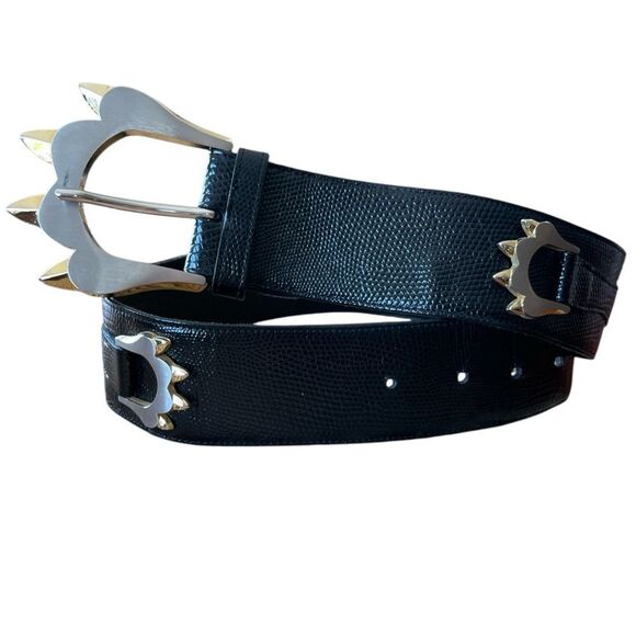 Bon Soir Made In France Belt Black with Large Silver and Gold Claw Buckle Large